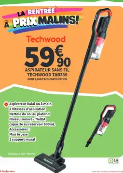 Conforama Techwood ASPIRATEUR SANS FIL TECHWOOD TAB339 offre