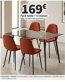 Conforama Pack table + 4 chaises offre