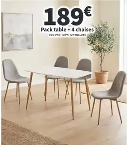 Conforama Pack table + 4 chaises offre