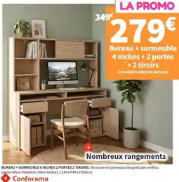 Conforama Conforama Bureau + surmeuble 4 niches 2 portes 2 tiroirs offre