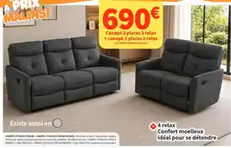 Conforama Canapé 3 places/2 relax + canapé 2 places/2 relax offre