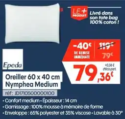 Pro&Cie Epeda Oreiller 60 x 40 cm Nymphae Medium offre