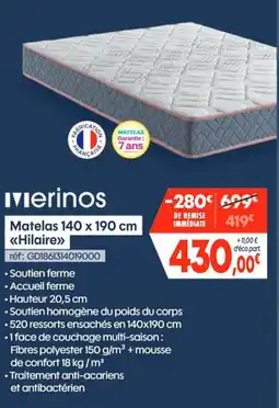 Pro&Cie Merinos Matelas 140 x 190 cm «Hilaire» offre