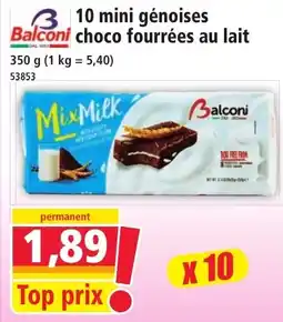 Norma Balconi 10 mini génoises choco fourrées au lait offre