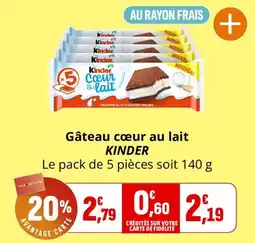 Coccimarket Kinder Gâteau cœur au lait offre