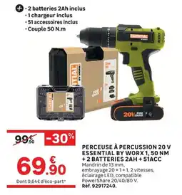 Leroy Merlin ESSENTIAL BY WORX PERCEUSE À PERCUSSION 20 V offre