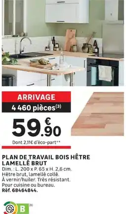 Leroy Merlin PLAN DE TRAVAIL BOIS HÊTRE offre