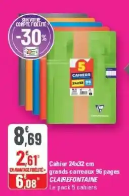 G20 CLAIREFONTAINE Cahier 24x32 cm grands carreaux 96 pages offre