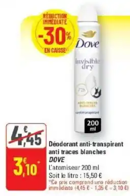 G20 Dove Déodorant anti-transpirant anti traces blanches offre