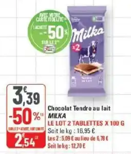 G20 Milka Chocolat Tendre au lait offre