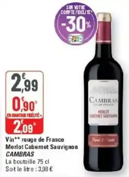 G20 CAMBRAS Vin rouge de France offre