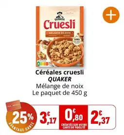 Coccinelle Supermarché QUAKER Céréales cruesli offre