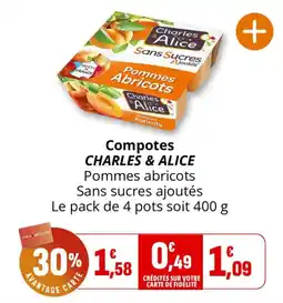 Coccinelle Supermarché Charles & Alice Compotes Pommes Abricots offre