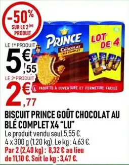marché frais Géant PRINCE BISCUIT GOÛT CHOCOLAT AU BLÉ COMPLET offre