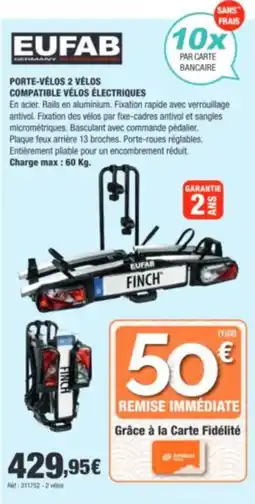 Autobacs EUFAB PORTE-VÉLOS 2 VÉLOS offre