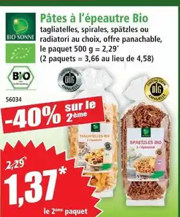 Norma Bio sonne pâtes à l'épeautre bio offre