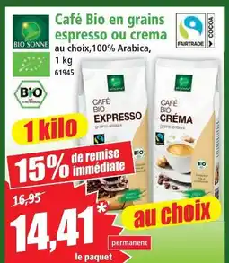Norma Bio sonne café bio en grains espresso ou créma offre