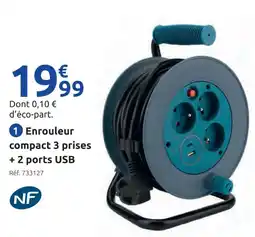 Mr Bricolage Enrouleur compact 3 prises + 2 ports usb offre