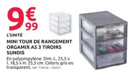 Mr Bricolage Sundis mini tour de rangement orgamix a5 3 tiroirs offre