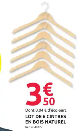 Mr Bricolage Lot de 6 cintres en bois naturel offre