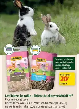 Maxi Zoo Multifit - lot litière de paille + litière de chanvre offre