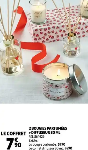 Auchan 2 bougies parfumées + diffuseur 30 ml offre