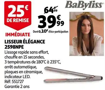 Auchan Babyliss lisseur élégance 2598npe offre