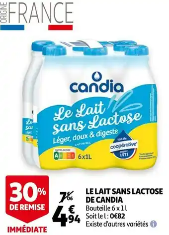 Auchan Candia le lait sans lactose de candia offre