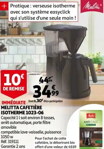Auchan Melitta cafetière isotherme 1023-06 offre