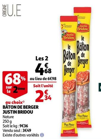 Auchan Justin bridou bâton de berger offre