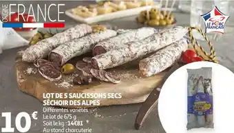 Auchan Séchoir des alpes lot de 5 saucissons secs offre
