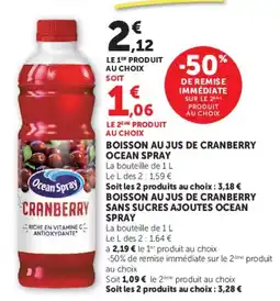 Super U Ocean Spray BOISSON AU JUS DE CRANBERRY offre