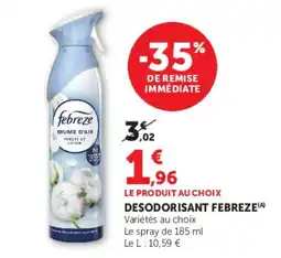 Super U Febreze Brume d'air offre