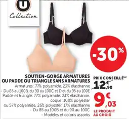 Hyper U Soutien-gorge armatures ou padde ou triangle sans armatures offre