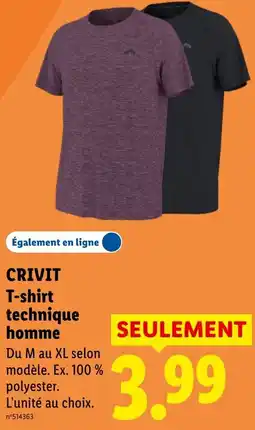 Lidl CRIVIT T-shirt technique homme offre