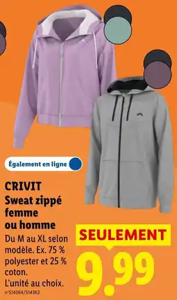 Lidl CRIVIT Sweat zippé offre