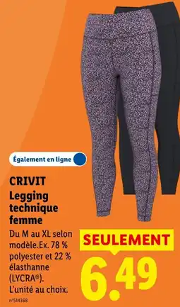 Lidl CRIVIT Legging technique femme offre