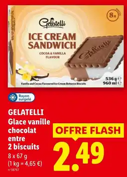 Lidl GELATELLI Glace vanille chocolat entre 2 biscuits offre