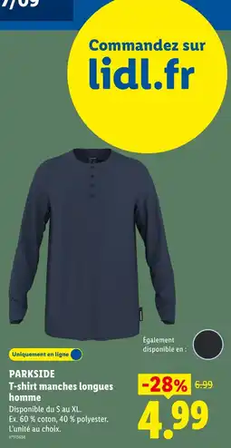 Lidl PARKSIDE T-shirt manches longues homme offre