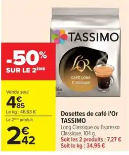 Carrefour Market TASSIMO Dosettes de café l'Or offre