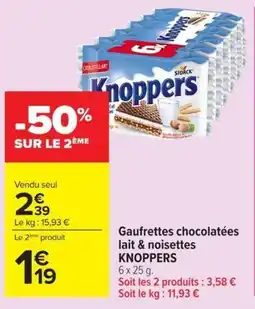 Carrefour Market Knoppers Gaufrettes chocolatées lait & noisettes offre