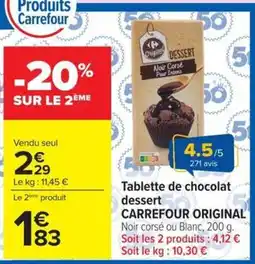 Carrefour Market Carrefour Original Tablette de chocolat dessert offre