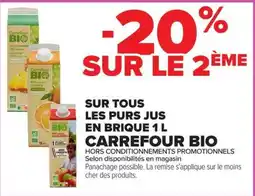Carrefour Market Carrefour Bio sur tous les purs jus en brique offre
