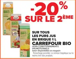 Carrefour Market Carrefour Bio Sur tous les purs jus en brique offre
