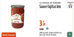 La Vie Claire LE VOYAGE DE MAMABÉ Sauce fajitas bio offre
