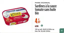 La Vie Claire Phare d'Eckmuhl Sardines à la sauce tomate sans huile bio offre