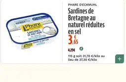 La Vie Claire PHARE D'ECKMUHL Sardines de Bretagne au naturel réduites en sel offre