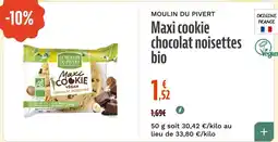 La Vie Claire MOULIN DU PIVERT Maxi cookie chocolat noisettes bio offre