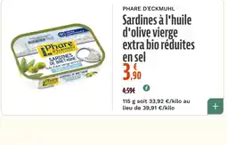 La Vie Claire PHARE D'ECKMUHL Sardines à l'huile d'olive vierge extra bio réduites en sel offre