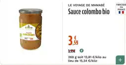 La Vie Claire LE VOYAGE DE MAMABÉ Sauce colombo bio offre